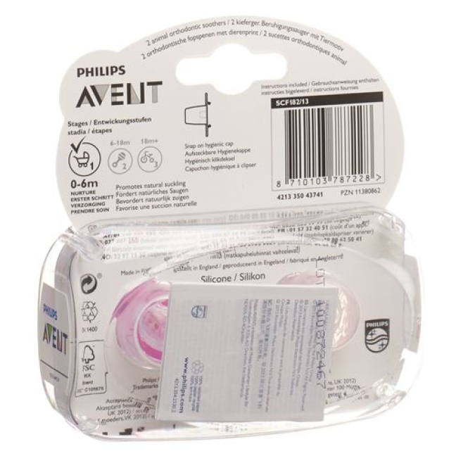 Avent Philips Beruhigungssaug Tier 0-6m Girl 2 штуки