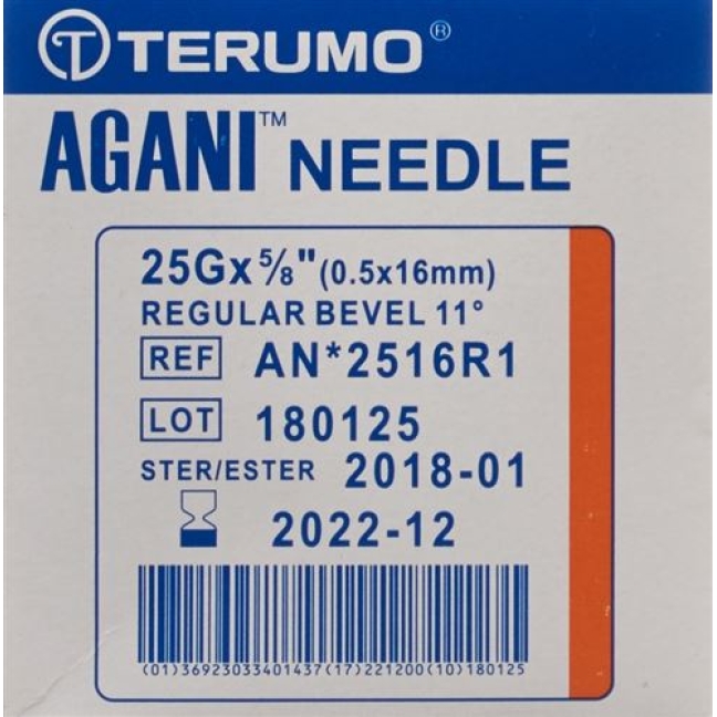 Terumo Agani Einmalkanulen 25г 0.5x16мм Orange 100 штук