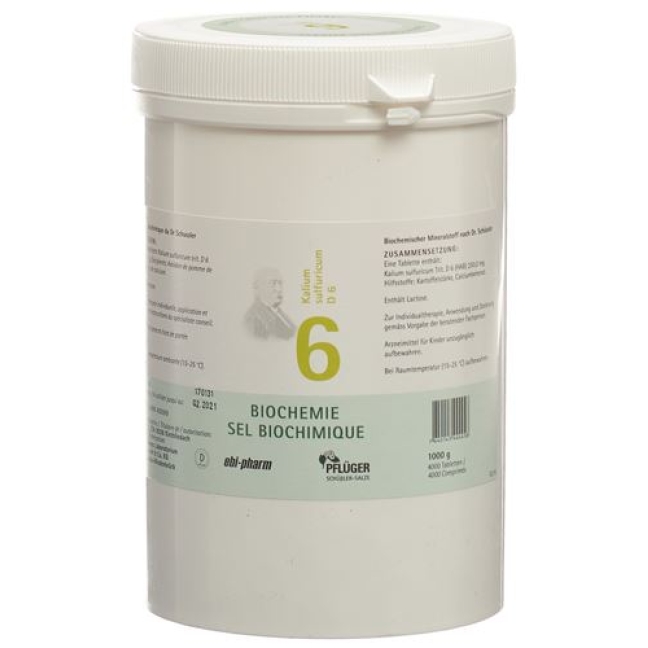 Pflueger Schussler Nr. 6 Kal Sulf в таблетках, D 6 1000г Pflueger Schussler Nr. 6 Kal Sulf в таблетках, D 6 1000г