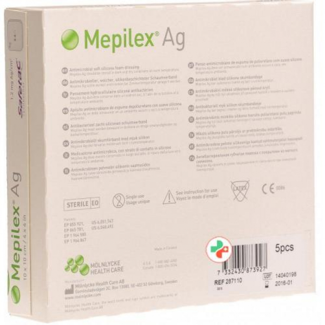 Mepilex Ag Schaumverband Safetac 10x10см Sil 5 штук