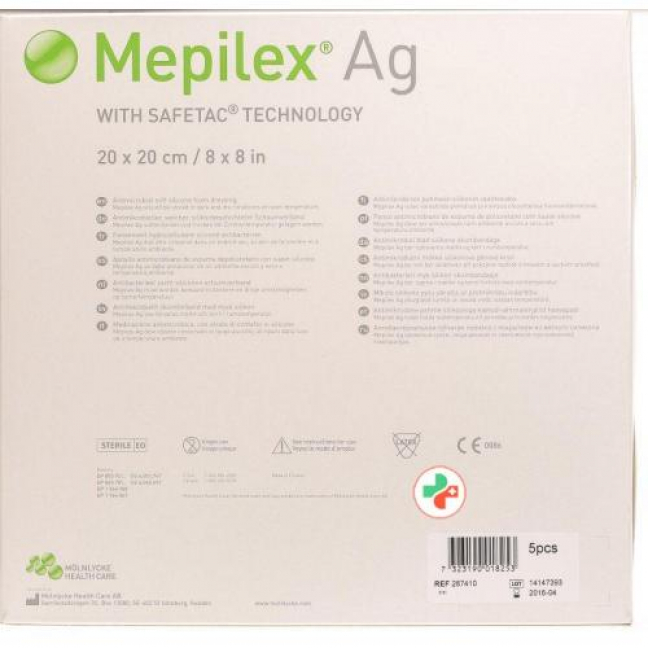 Mepilex Ag Schaumverband Safetac 20x20см Sil 5 штук