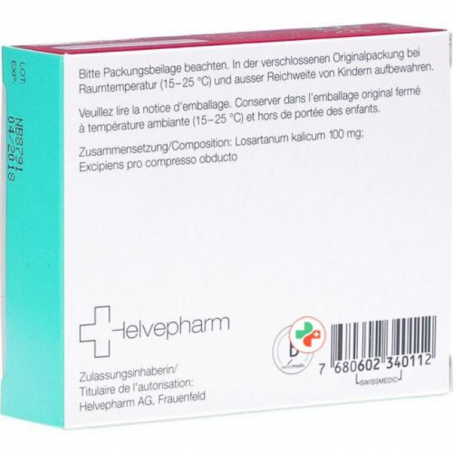Лозартан Хелвефарм 100 мг 28 таблеток покрытых оболочкой