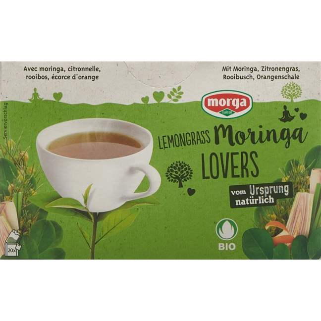 Чай Morga Lemongrass-Moringa Lovers с крышкой, органический пакетик для бутонов, 20 шт.