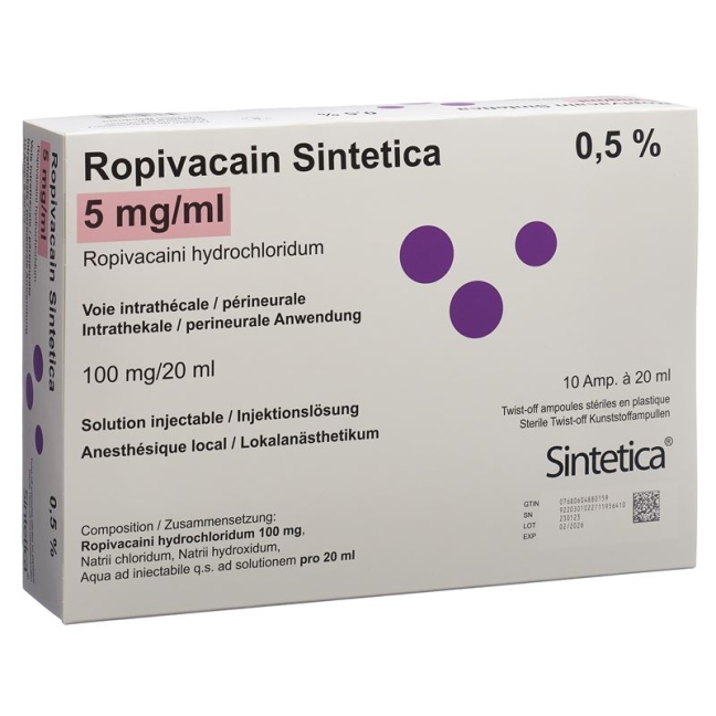 ROPIVACAIN Sintetica 5 mg/ml 20ml Amp