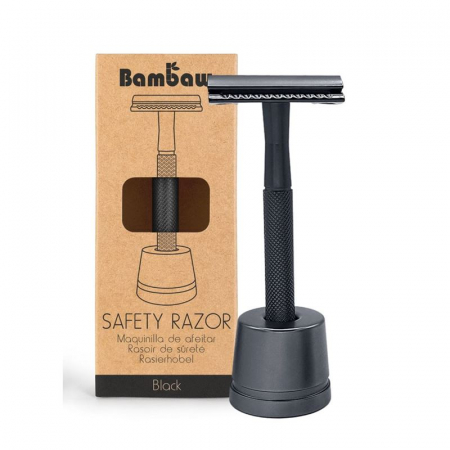 BAMBAW Sicherheits-Rasierer m Stand Metall schwarz